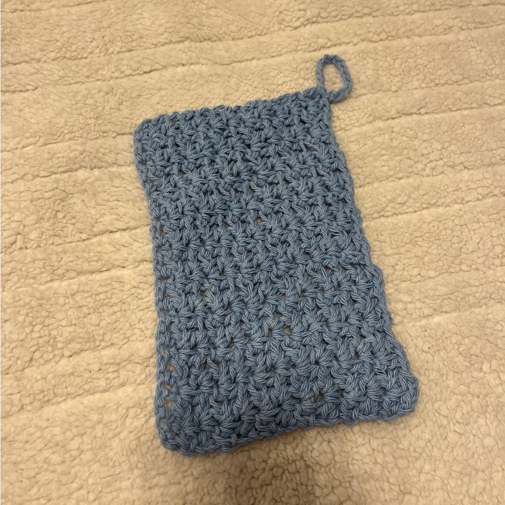 Handmade crochet dishcloth with loop